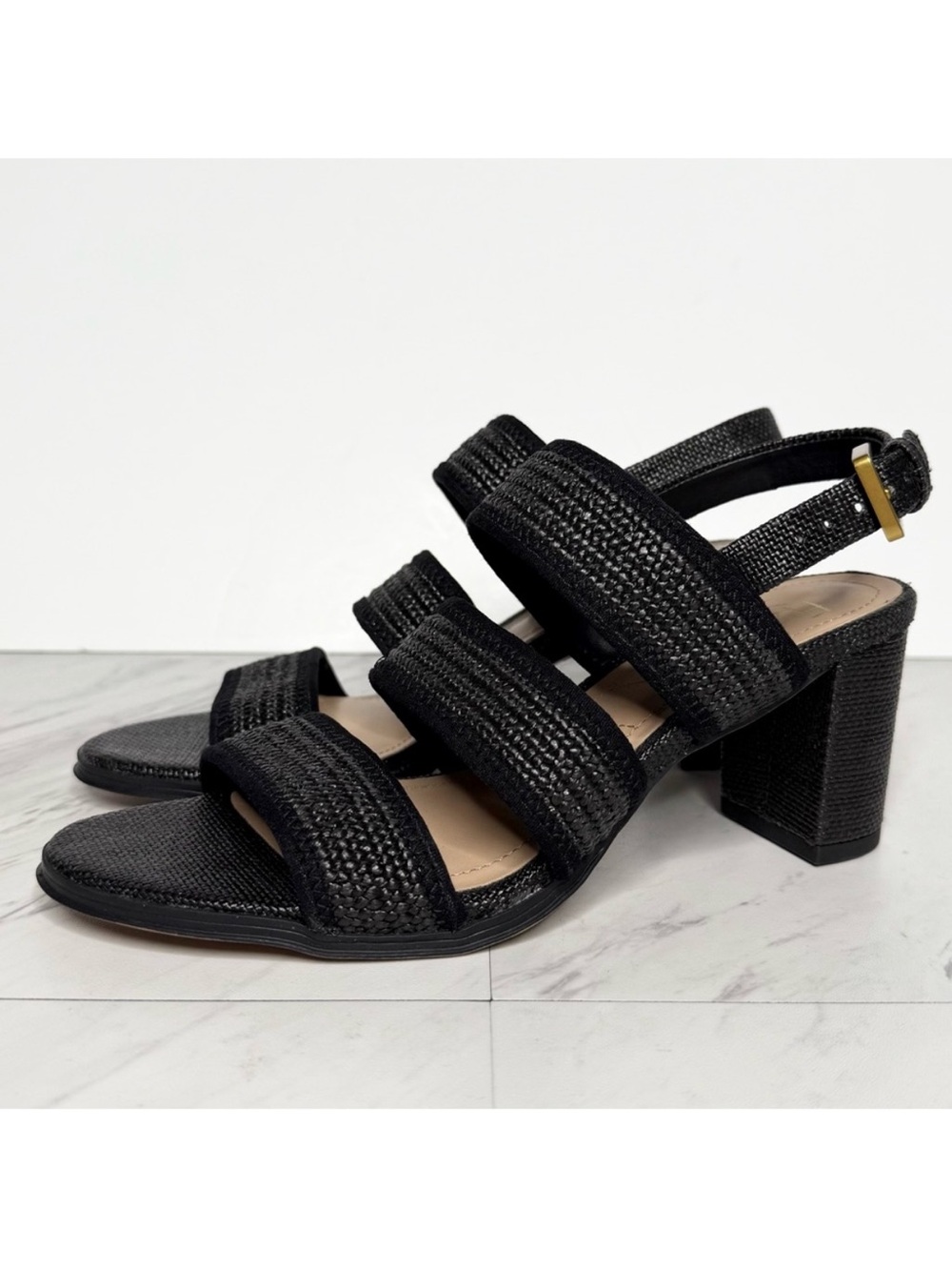 Franco Sarto Buco Black Raffia Heeled Sandal 6 1/2 M